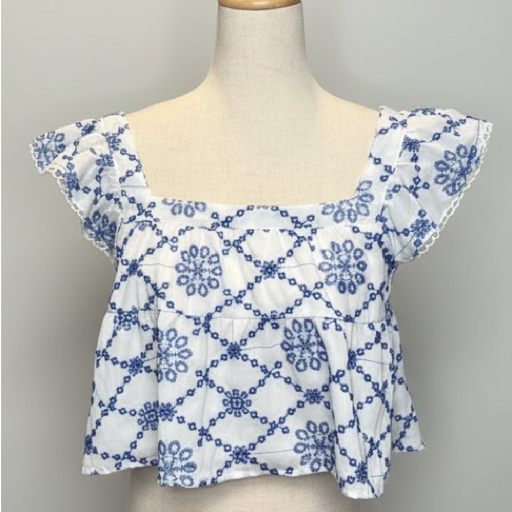 SHEIN Blue and White Floral Blouse